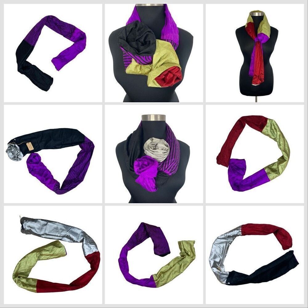 Xiao Magic Multi Colored Silk Scarf Art Purple Stripe Beetlejuice Wicked Goth